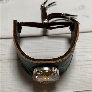 Jewelry - Leather cuff bracelet with amber stone Jewelry - Leather cuff bracelet with amber stone